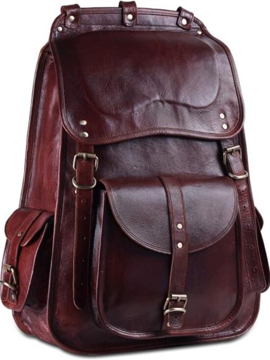 Handmade World Vintage Full Grain 21 Inch Leather Laptop LARGE Backpack Casual - Picture 1 of 7